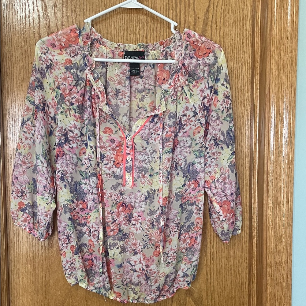 Self Esteem Floral Blouse - Pink and Purple